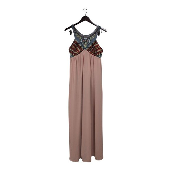 Flying Tomato Maxi Dress Peach Chiffon Embroidered Aztec Strapless Top Sz L - Picture 1 of 16